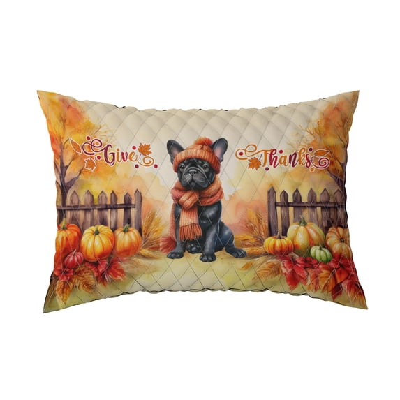 Happy Thanksgiving French Bulldog Give Thanks Fall Beanie Scarf Welcome Quilt Pillowcase Dog Lover Gifts Throw Pillow Cover Bed Home Decor - 00020
