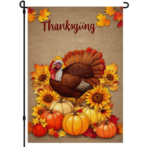 Happy Thanksgiving Garden Flags for Outdoor Versatile Cartoon Cute Thanksgiving Day Outdoor Garden Flag, Happy Thanskgiving Washable Yard Decoration for Front Door Patio Yard Home Porch, 28x40inch