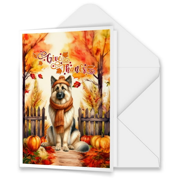 Happy Thanksgiving German Shepherd Give Thanks Fall Beanie Scarf Welcome 5x7in Folded Greeting Card Alsatian Dog Lover Gifts Single Note Card with Envelope - 00020