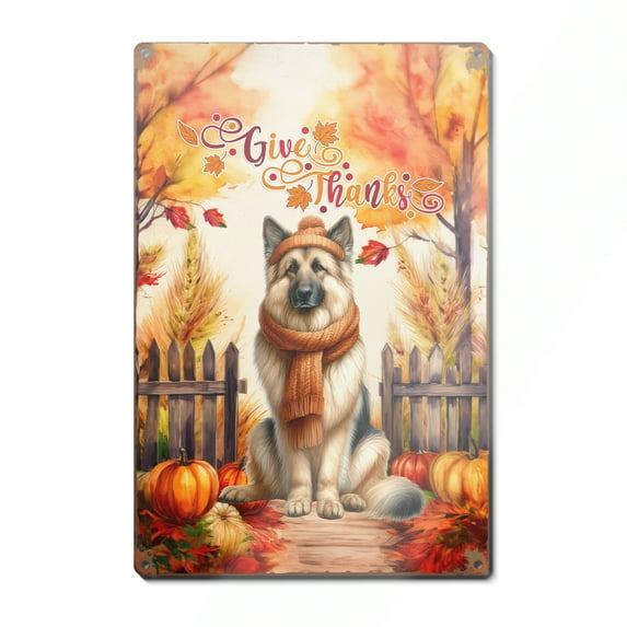 Happy Thanksgiving German Shepherd Give Thanks Fall Beanie Scarf Welcome Vertical Metal Aluminum Sign Alsatian Dog Lover Gifts Wall Art Home Decor - 00020