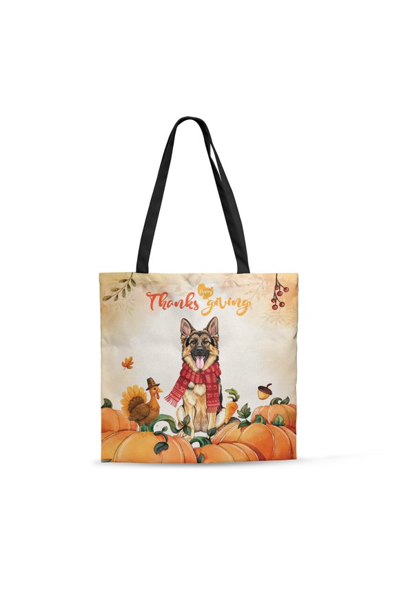 Happy Thanksgiving German Shepherd with Turkey Pumpkins Autumn Vibes All Over Print 3D Canvas Tote Bag Alsatian Dog Lover Gifts Reusable Handbag - 12018