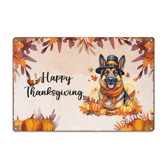 Happy Thanksgiving German Shepherd Welcome Thankful Fall Autumn Pumpkin Horizontal Metal Aluminum Sign Alsatian Dog Lover Gifts Wall Art Home Decor - 02021