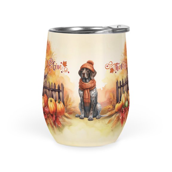 Happy Thanksgiving German Shorthaired Pointer Give Thanks Fall Beanie Scarf Welcome 12oz Stainless Steel Wine Tumbler Insulated Cup with Lid GSP Lover Dog Gift - 00020