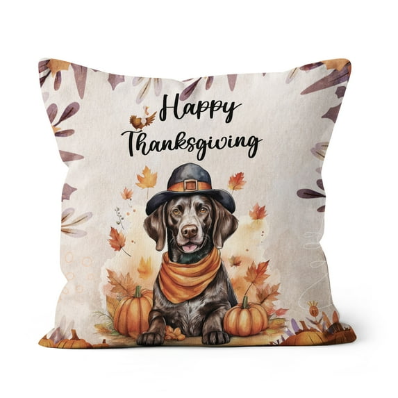 Happy Thanksgiving German Shorthaired Pointer Welcome Thankful Fall Autumn Pumpkin Pillow Cushion Double Sided GSP Lover Dog Gift Throw Pillow - 02021