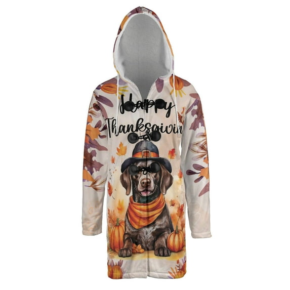 Happy Thanksgiving German Shorthaired Pointer Welcome Thankful Fall Autumn Pumpkin All Over Print 3D Hooded Duffle Toggle Coat GSP Lover Dog Gift - 02021