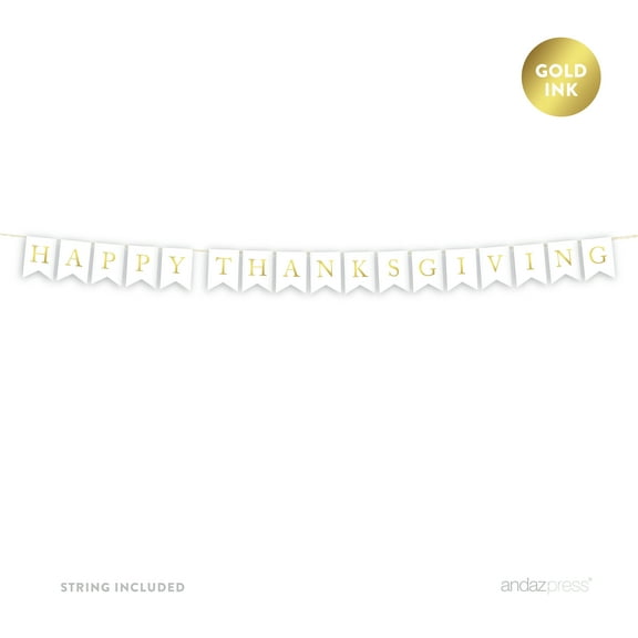 Happy Thanksgiving! Gold Ink Pennant Party Banner