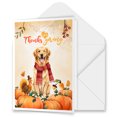 thumbnail image 1 of Happy Thanksgiving Golden Retriever with Turkey Pumpkins Autumn Vibes 5x7in Folded Greeting Card Goldens Dog Lover Gifts Idea Single Note Card with Envelope - 12018, 1 of 5