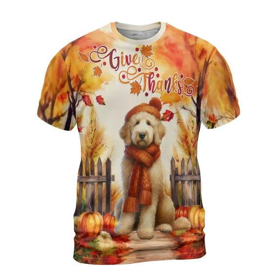 Happy Thanksgiving Goldendoodle Give Thanks Fall Beanie Scarf Welcome All Over Print 3D Shirt Unisex Merch Doodle Dog Lover Gifts Idea - 00020
