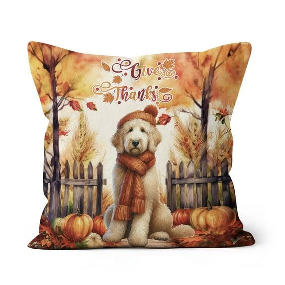 Happy Thanksgiving Goldendoodle Give Thanks Fall Beanie Scarf Welcome Pillow Cushion Double Sided Doodle Dog Lover Gifts Idea Throw Pillow - 00020