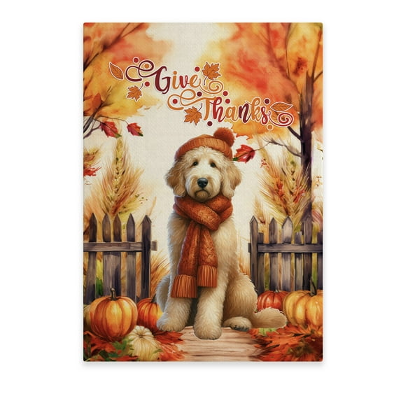 Happy Thanksgiving Goldendoodle Give Thanks Fall Beanie Scarf Welcome Vertical Matte Canvas Poster Doodle Dog Lover Gifts Idea Wall Art Home Decor - 00020