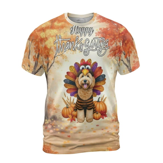 Happy Thanksgiving Goldendoodle Turkey Costume Pumpkins Autumn Leaves All Over Print 3D Shirt Unisex Merch Doodle Dog Lover Gifts Idea - 13014