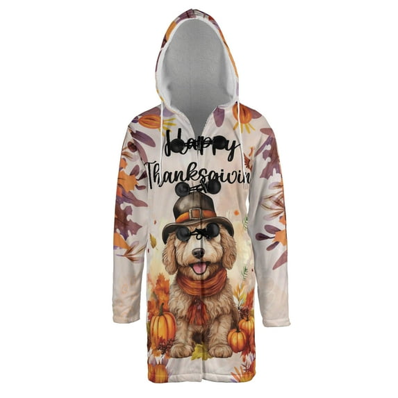 Happy Thanksgiving Goldendoodle Welcome Thankful Fall Autumn Pumpkin All Over Print 3D Hooded Duffle Toggle Coat Doodle Dog Lover Gifts Idea - 02021