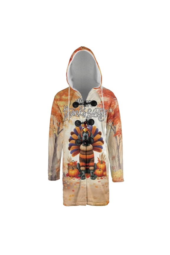 Happy Thanksgiving Great Dane Turkey Costume Pumpkins Autumn Leaves All Over Print 3D Hooded Duffle Toggle Coat Danes Dog Lover Gifts - 13014
