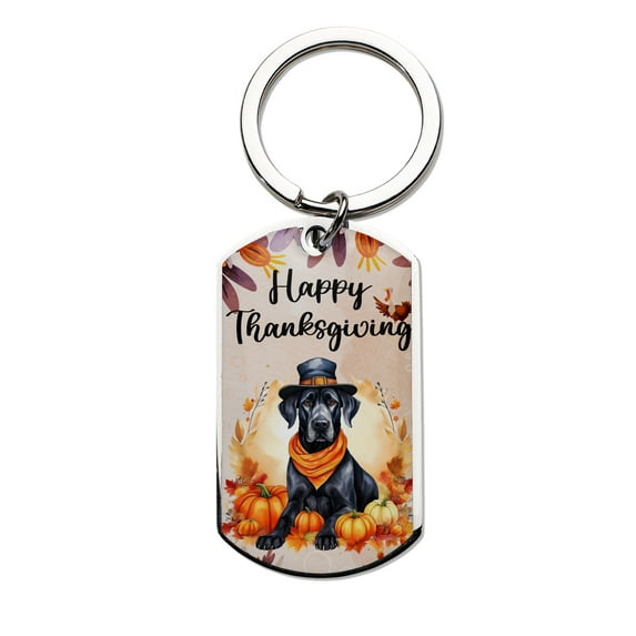 Happy Thanksgiving Great Dane Welcome Thankful Fall Autumn Pumpkin Stainless Steel Keychain Danes Dog Lover Gifts Collar Charm Tag Keyring - 02021