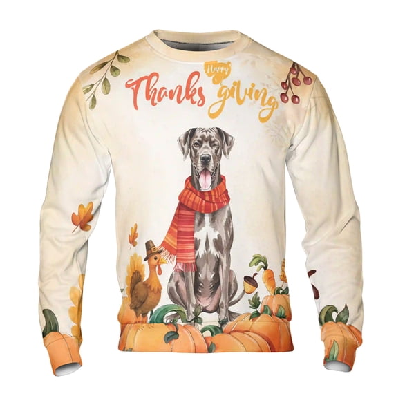 Happy Thanksgiving Great Dane with Turkey Pumpkins Autumn Vibes All Over Print 3D Sweatshirt Unisex Merch Danes Dog Lover Gifts - 12018