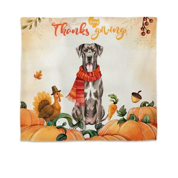 Happy Thanksgiving Great Dane with Turkey Pumpkins Autumn Vibes Tapestry Danes Dog Lover Gifts Wall Hanging Backdrop Home Decor - 12018