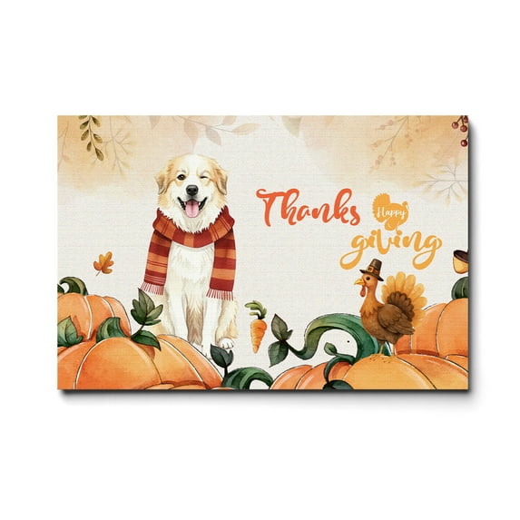 Happy Thanksgiving Great Pyrenees with Turkey Pumpkins Autumn Vibes Horizontal Matte Canvas Poster Pyr Dog Lover Wall Art Home Decor - 12018