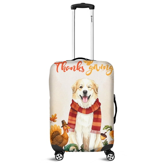 Happy Thanksgiving Great Pyrenees with Turkey Pumpkins Autumn Vibes Travel Luggage Cover Pyr Dog Lover Suitcase Dust Protective Decor - 12018
