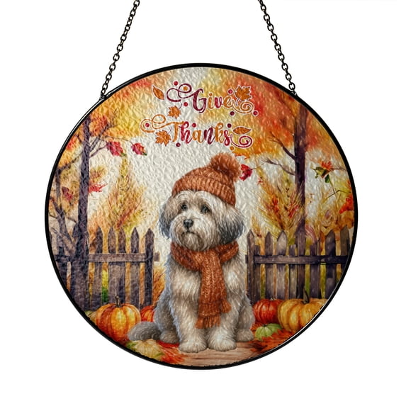 Happy Thanksgiving Havanese Give Thanks Fall Beanie Scarf Welcome Stained Glass Suncatcher Havanese Dog Lover Gifts Idea Window Hanging Sign Decor - 00020