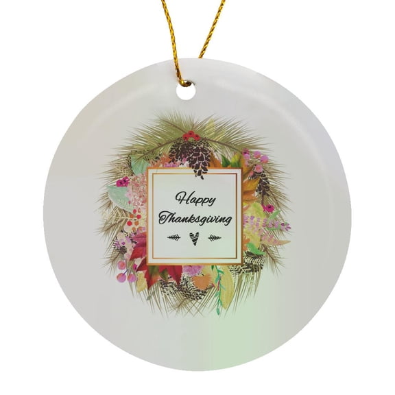 3drose, Happy Thanksgiving in Autumnal Wreath Autumn Leaves Fall Season Heart, Circle Porcelain Ornament