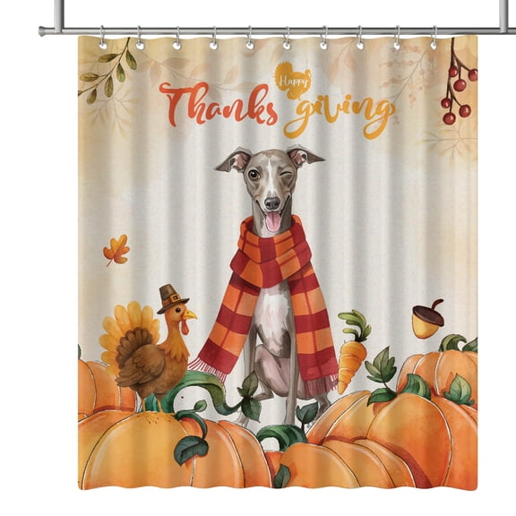 Happy Thanksgiving Italian Greyhound with Turkey Pumpkins Autumn Vibes Shower Curtain Greyhound Dog Lover Waterproof Bathroom Bathtub Curtain - 12018