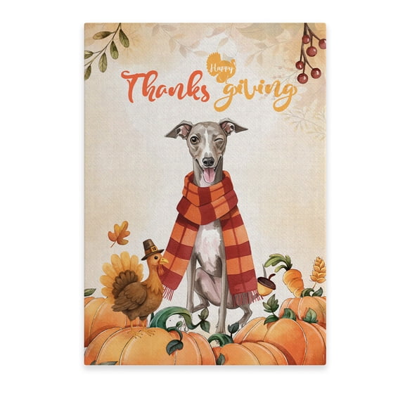 Happy Thanksgiving Italian Greyhound with Turkey Pumpkins Autumn Vibes Vertical Matte Canvas Poster Greyhound Dog Lover Wall Art Home Decor - 12018