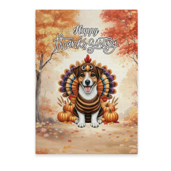 Happy Thanksgiving Jack Russell Terrier Turkey Costume Pumpkins Autumn Leaves Vertical Matte Canvas Poster Parson Jack Dog Lover Wall Art Home Decor - 130144