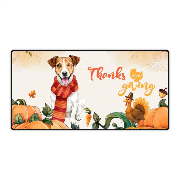 Happy Thanksgiving Jack Russell Terrier with Turkey Pumpkins Autumn Vibes Desk Mat Full Keyboard Mouse Pad Parson Jack Dog Lover Large Mousepad - 12018