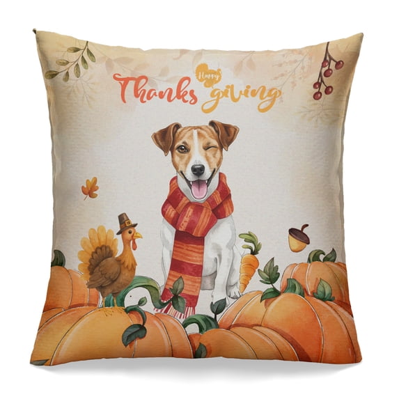 Happy Thanksgiving Jack Russell Terrier with Turkey Pumpkins Autumn Vibes Pillowcase Double Sided Parson Jack Dog Lover Pillow Case Covers - 12018