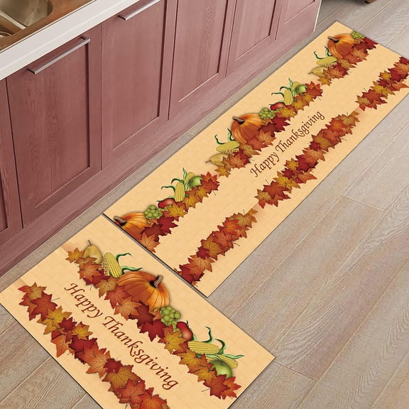 Happy Thanksgiving Kitchen Mat for Home Decor, Maple Leaves Pumpkins Kitchen Rugs Kitchen Organization Anti-Fatigue Floor Mats for Room Decor Laundry