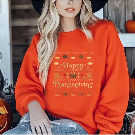 Happy Thanksgiving Knitted Sweater Style Holiday Family Dinner Themed Sweatshirt, for men & women, up to size 5XL.