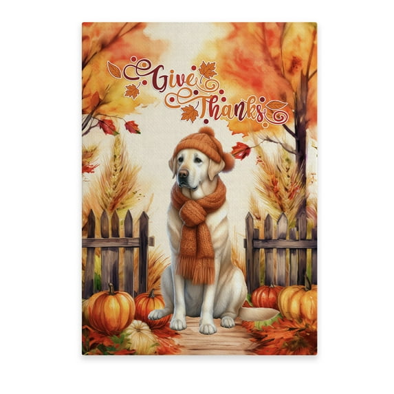 Happy Thanksgiving Labrador Retriever Give Thanks Fall Beanie Scarf Welcome Vertical Matte Canvas Poster Lab Dog Lover Gifts Wall Art Home Decor - 00020