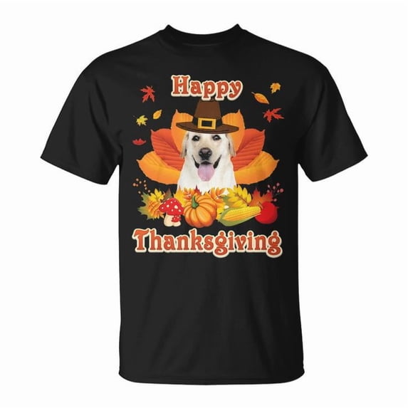 Happy Thanksgiving Labrador Retriever Graphic Tee for Adults Unisex Cotton Comfortable Casual Wear Perfect for Dog Lovers and Holiday Celebrations, Size S, Color Black
