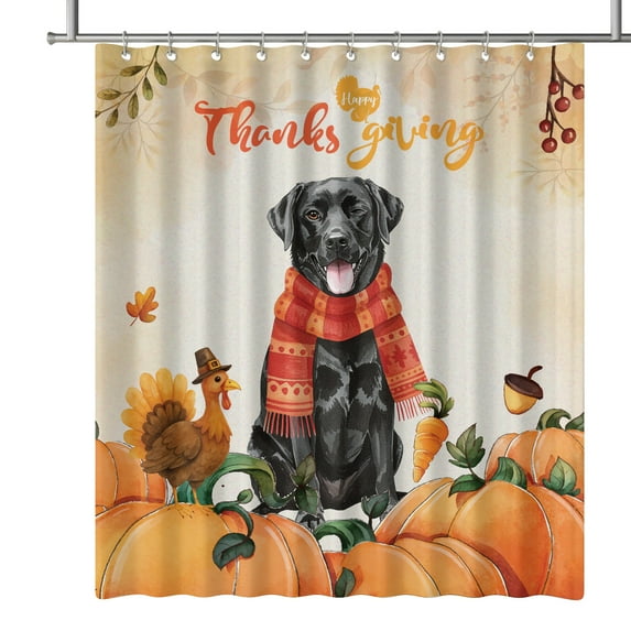 Happy Thanksgiving Labrador Retriever with Turkey Pumpkins Autumn Vibes Shower Curtain Lab Dog Lover Gifts Waterproof Bathroom Bathtub Curtain - 12018