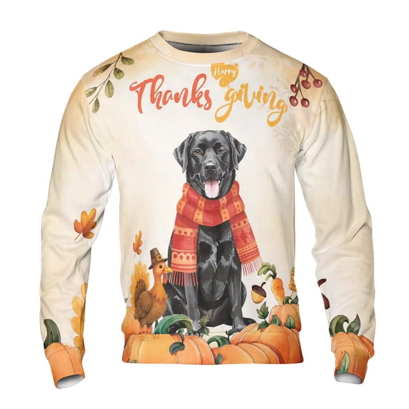 Happy Thanksgiving Labrador Retriever with Turkey Pumpkins Autumn Vibes All Over Print 3D Sweatshirt Unisex Merch Lab Dog Lover Gifts - 12018