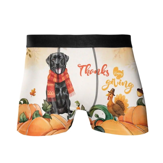 Happy Thanksgiving Labrador Retriever with Turkey Pumpkins Autumn Vibes All Over Print Boxer Briefs Underwear for Men Dad Lab Dog Lover Gifts - 12018