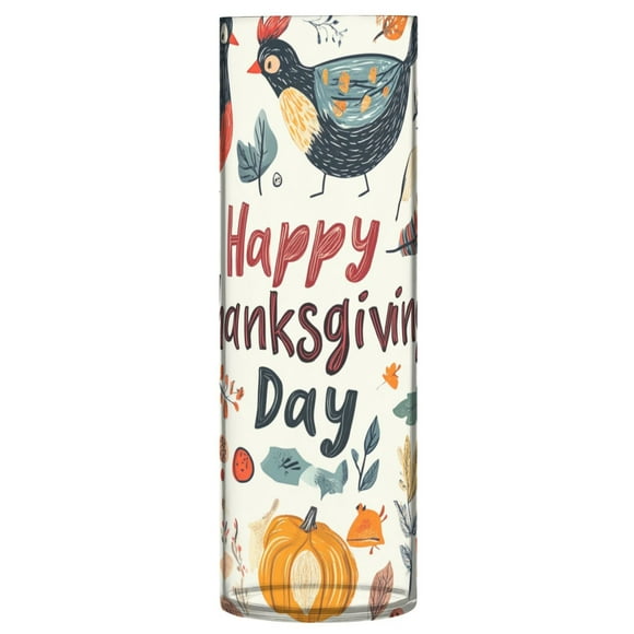 Happy Thanksgiving Line Art Pumpkins Leaves Plastic Cylinder Vase Translucent Flower Vase Storage Bottle Home Decor for Wedding Party 12 inch Tall