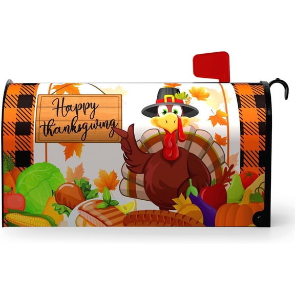 Happy Thanksgiving Mailbox Cover Turkey Buffalo Plaid Autumn Magnetic Mailbox Covers Standard Size 21" x 18" Vegetables Pumpkin Fall Maple Leaves Letter Mail Box Post Cover Decor