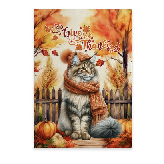 Happy Thanksgiving Maine Coon Give Thanks Fall Beanie Scarf Welcome Vertical Matte Canvas Poster Cat Lover Kitten Owner Gifts Wall Art Home Decor - 00020