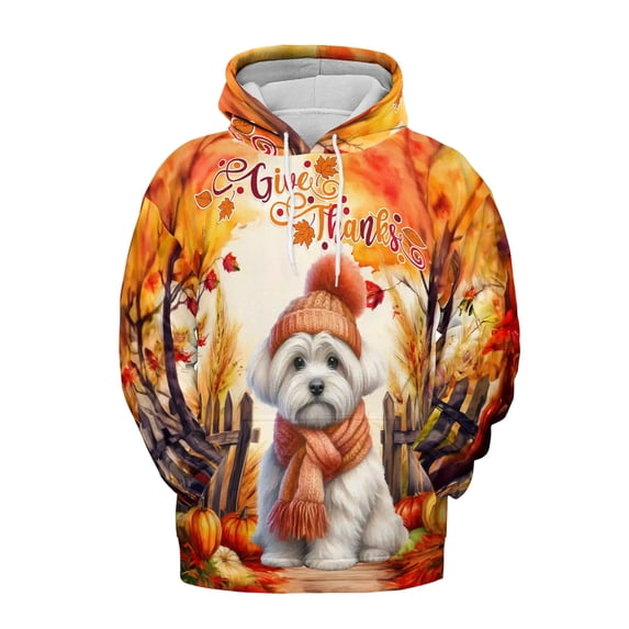 Happy Thanksgiving Maltese Give Thanks Fall Beanie Scarf Welcome All Over Print 3D Hoodie Unisex Merch Hoodies Maltese Dog Lover Gifts Idea - 00020