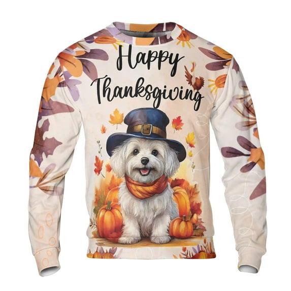 Happy Thanksgiving Maltese Welcome Thankful Fall Autumn Pumpkin All Over Print 3D Sweatshirt Unisex Merch Maltese Dog Lover Gifts Idea - 02021