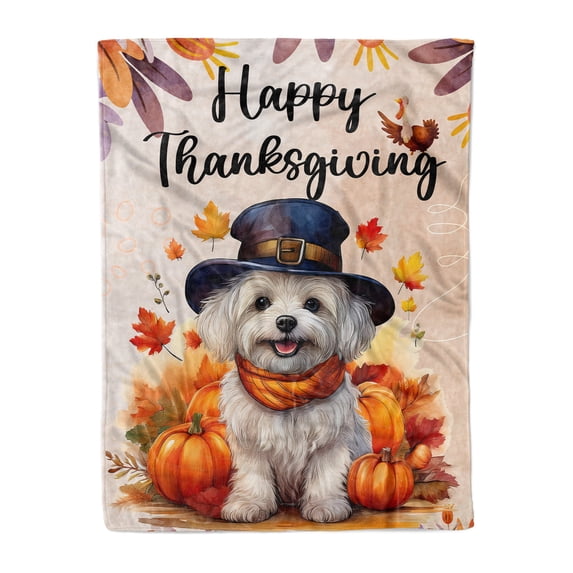 Happy Thanksgiving Maltese Welcome Thankful Fall Autumn Pumpkin Cozy Fleece Blanket Maltese Dog Lover Gifts Idea Warm Soft Throw Blanket - 02021