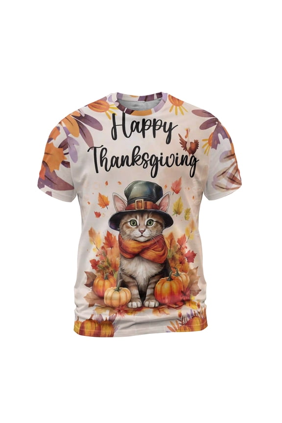 Happy Thanksgiving Manx Welcome Thankful Fall Autumn Pumpkin All Over Print 3D Shirt Unisex Merch Cat Lover Kitten Owner Gifts - 02021