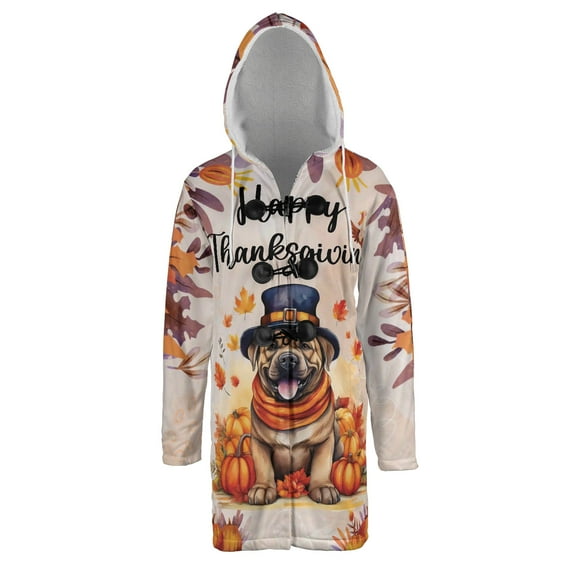 Happy Thanksgiving Mastiff Welcome Thankful Fall Autumn Pumpkin All Over Print 3D Hooded Duffle Toggle Coat Mastiffs Dog Lover Gifts Idea - 02021