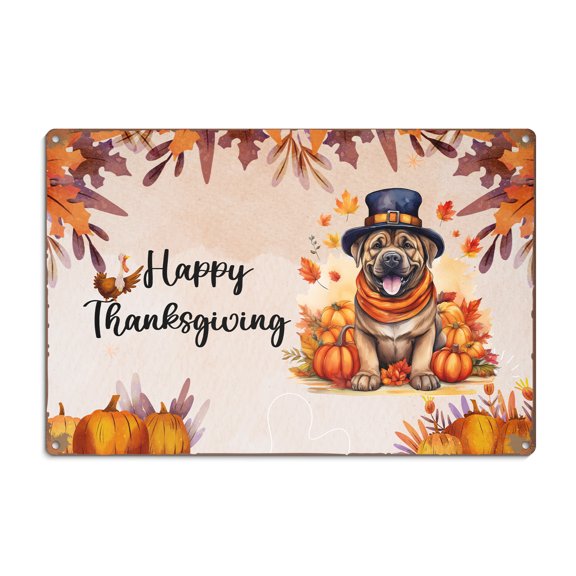Happy Thanksgiving Mastiff Welcome Thankful Fall Autumn Pumpkin Horizontal Metal Aluminum Sign Mastiffs Dog Lover Gifts Idea Wall Art Home Decor - 02021