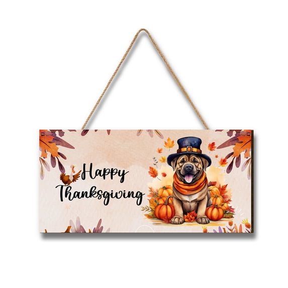 Happy Thanksgiving Mastiff Welcome Thankful Fall Autumn Pumpkin Landscape Wood Sign Mastiffs Dog Lover Gifts Idea Hanging Wall Home Decor - 02021