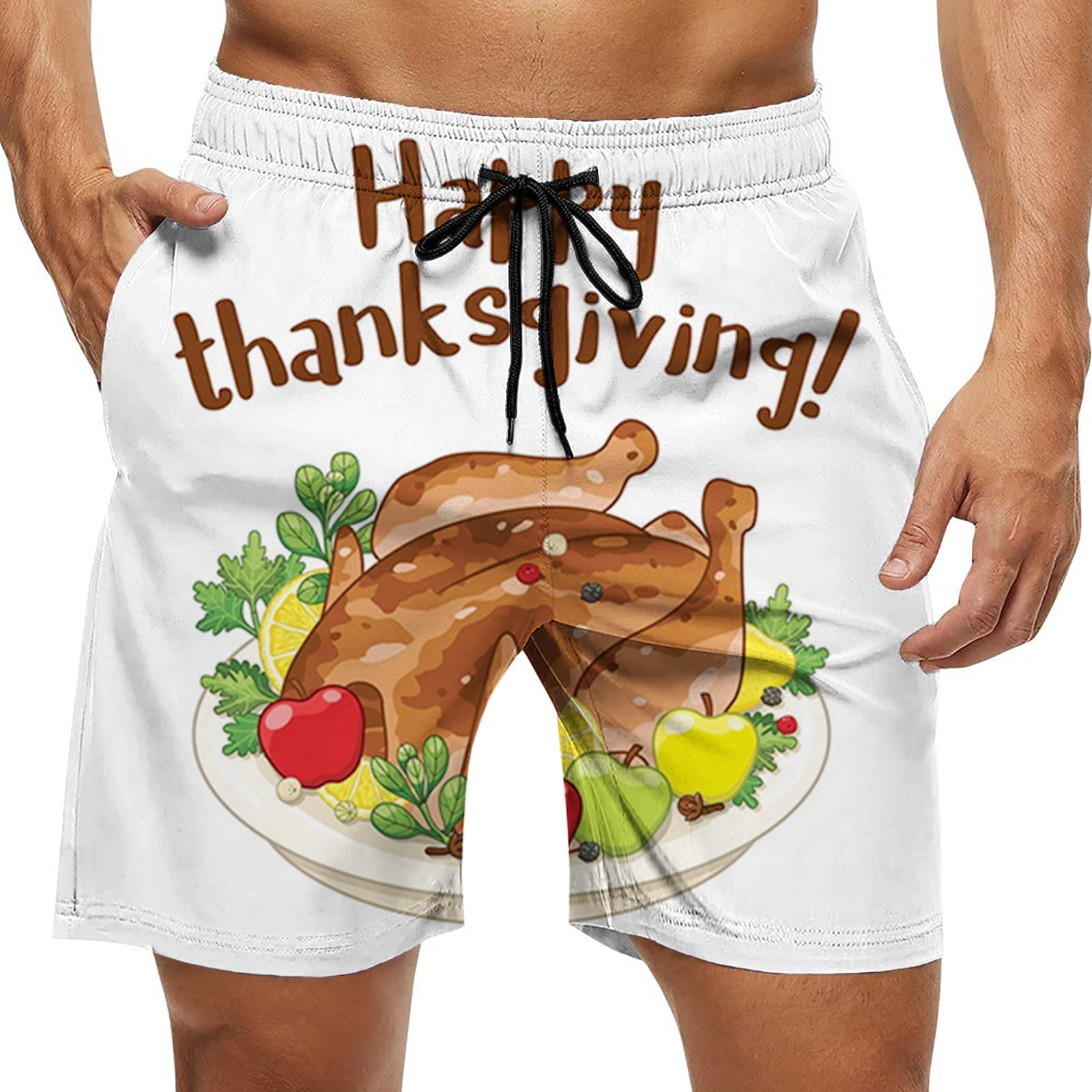 Happy Thanksgiving Men's Swim Trunks ,Lemon Vegetable American Dinner