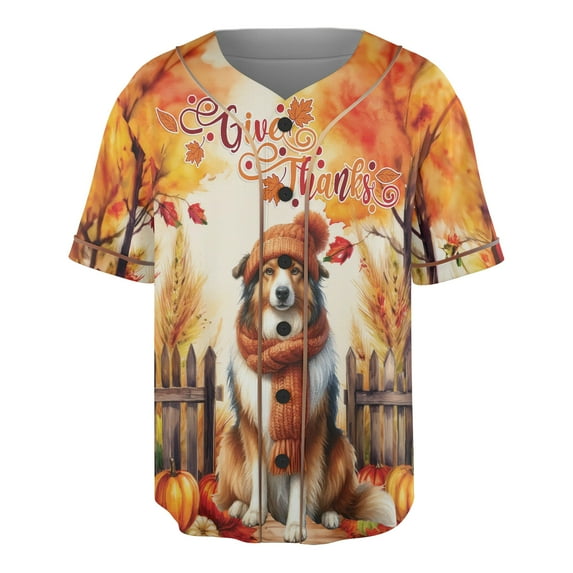 Happy Thanksgiving Miniature American Shepherd Give Thanks Fall Beanie Scarf Welcome All Over Print 3D Baseball Shirt MAS Dog Lover Gifts Softball Sport - 00020