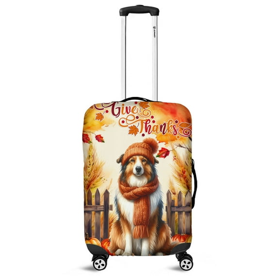Happy Thanksgiving Miniature American Shepherd Give Thanks Fall Beanie Scarf Welcome Travel Luggage Cover MAS Dog Lover Gifts Suitcase Dust Protective Decor - 00020