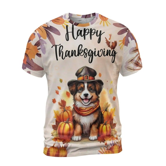 Happy Thanksgiving Miniature American Shepherd Welcome Thankful Fall Autumn All Over Print 3D Shirt Unisex Merch MAS Dog Lover Gifts - 02021